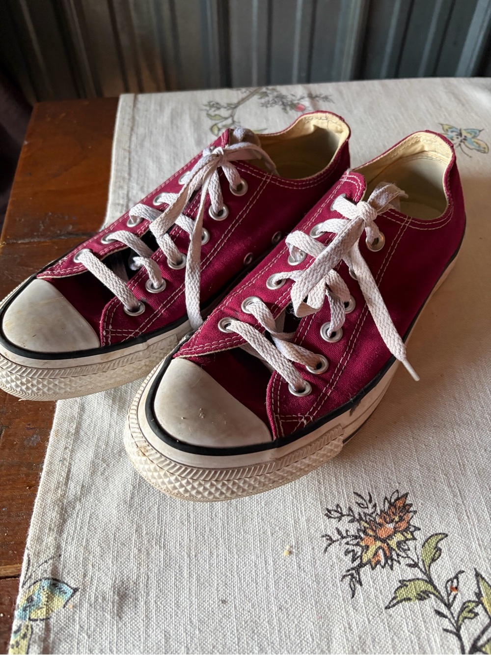 Converse Burgundy Canvas Low-Top Sneakers with White Laces